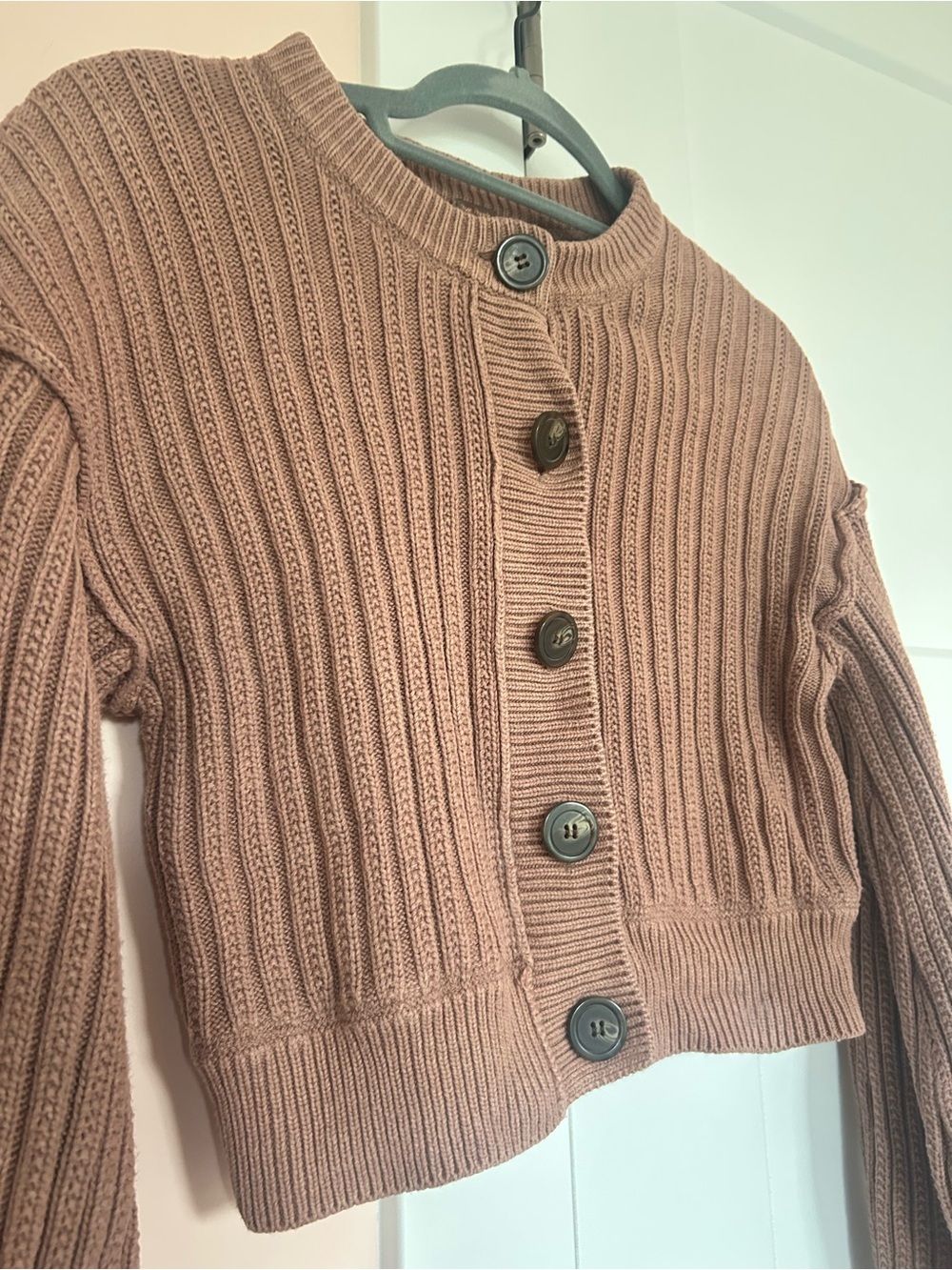 Free People Size Small Cardi Mocha Classic Cardigan Sweater - Picture 5 of 9